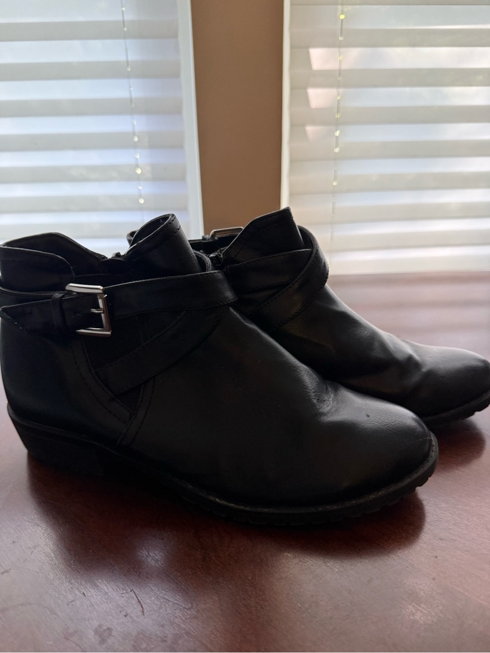Time and Tru Black Ankle Buckle Booties with Side Strap